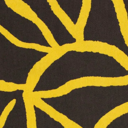 Viscose bruin met geel abstract patroon